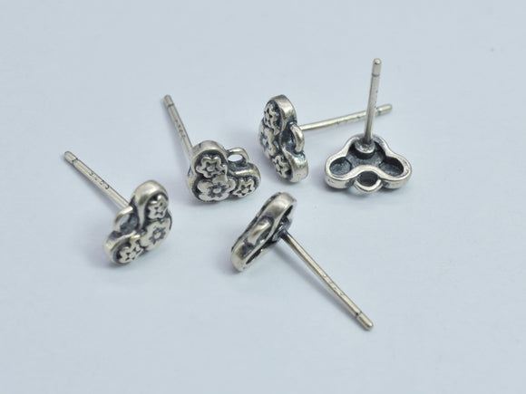 4pcs 925 Antique Silver Flower Earring Stud Post with Loop, 11mm Post, 7.6x5.8mm Flower-BeadXpert