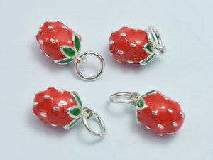 1pc 925 Sterling Silver Charm-Enamel Strawberry Charm-BeadXpert