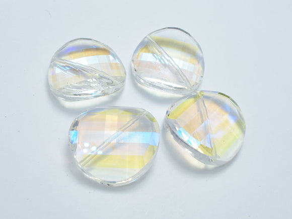 Crystal Glass 28mm Twisted Faceted Coin Beads, Clear with AB, 2pieces-BeadXpert