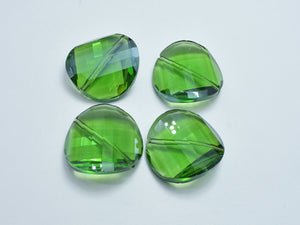 Crystal Glass 28mm Twisted Faceted Coin Beads, Green, 2pieces-BeadXpert