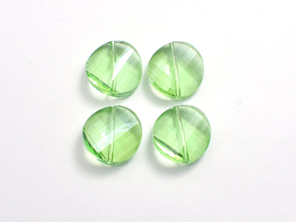 Crystal Glass 18mm Twisted Faceted Coin Beads, Green, 4pieces-BeadXpert