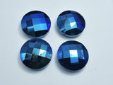 Crystal Glass 30mm Faceted Coin Beads, Blue Coated, 2pieces-BeadXpert