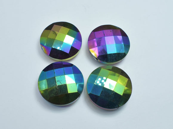 Crystal Glass 30mm Faceted Coin Beads, Peacock Coated, 2pieces-BeadXpert