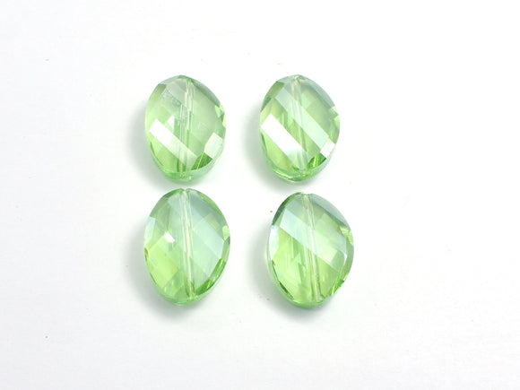 Crystal Glass 13x18mm Twisted Faceted Oval Beads, Green, 4pieces-BeadXpert