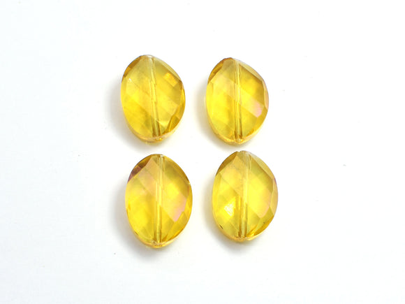 Crystal Glass 13x18mm Twisted Faceted Oval Beads, Yellow, 4pieces-BeadXpert
