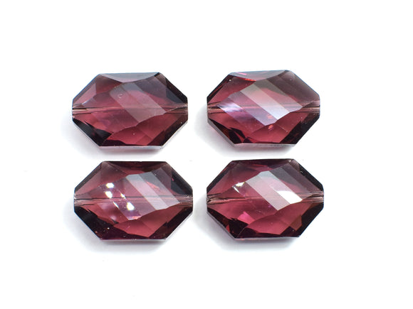 Crystal Glass 17x25mm Faceted Irregular Hexagon Beads, Wine Red, 2pieces-BeadXpert