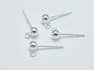 6pcs (3pairs) 925 Sterling Silver Ball Earring Stud Post with Open Loop-Metal Findings & Charms-BeadXpert