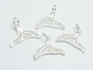 2pcs 925 Sterling Silver Charms, Whale Tail, Mermaid Tail, Silver Pendant, 18x13mm-BeadXpert