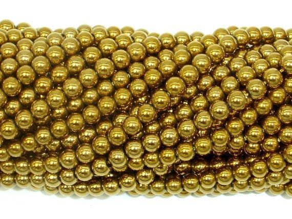 Hematite Beads-Gold, 4mm Round Beads-Gems: Round & Faceted-BeadXpert