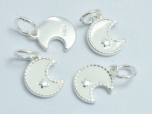 2pcs 925 Sterling Silver Charm-Enamel White Moon Charm, Moon Pendant, 9mm-BeadXpert