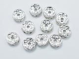 Rhinestone, 8mm, Finding Spacer Round,Clear,Silver plated Brass, 30pcs-Metal Findings & Charms-BeadXpert