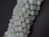 Blue Chalcedony Agate Beads, 8mm Faceted Prism Double Point Cut-Gems: Round & Faceted-BeadXpert