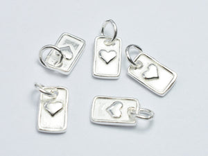 2pcs 925 Sterling Silver Rectangle Charm, Heart Charm, 6x10mm-BeadXpert