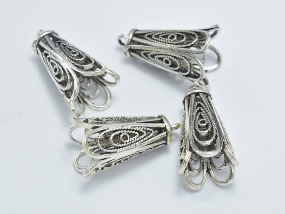 1pc 925 Sterling Silver Bead Cap, Bead Cone-Antique Silver, 19x10mm Filigree Bead Cap-Metal Findings & Charms-BeadXpert