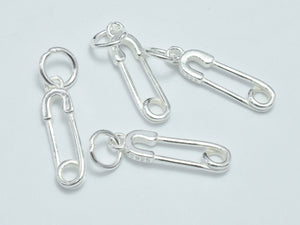 4pcs 925 Sterling Silver Charms, Safety Pin Charms, Brooch Pin Charms, 17x4.5mm-BeadXpert