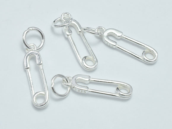 4pcs 925 Sterling Silver Charms, Safety Pin Charms, Brooch Pin Charms, 17x4.5mm-BeadXpert