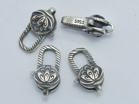 1pc 925 Sterling Silver Lobster Claw Clasp-Antique Silver, Flower Clasp, 14x8mm-BeadXpert