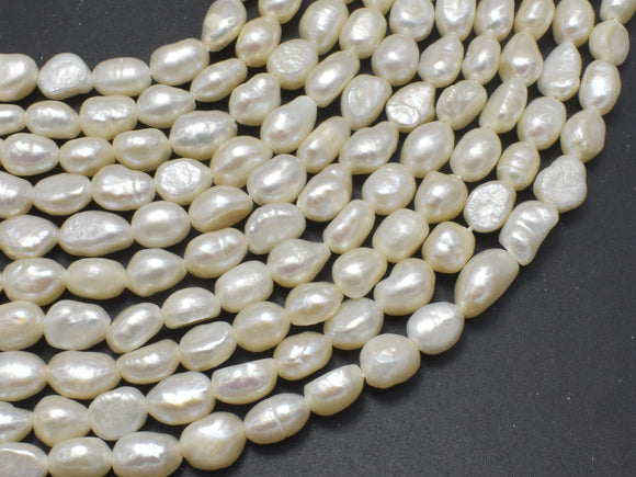 Fresh Water Pearl Beads, White, Nugget, 7x9mm-BeadXpert