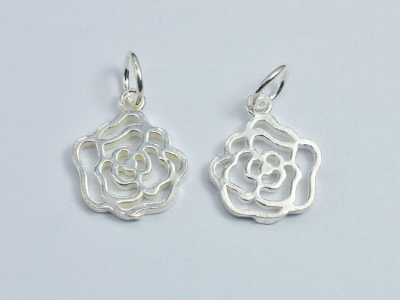 1pc 925 Sterling Silver Flower Rose Charms, 12x14mm-BeadXpert