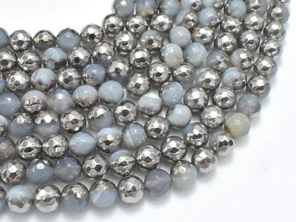 Mystic Coated Banded Agate - Gray & Silver, 6mm, Faceted-BeadXpert