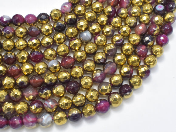 Mystic Coated Banded Agate - Fuchsia & Gold, 8mm, Faceted-BeadXpert