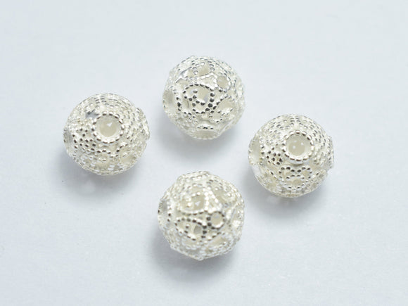 2pcs 925 Sterling Silver Beads, 7.5mm Filigree Round-BeadXpert