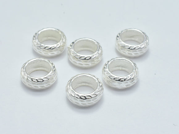 8pcs 925 Sterling Silver Beads, 6mm Rondelle Beads, Big Hole Spacer Beads, 6x2.5mm-Metal Findings & Charms-BeadXpert