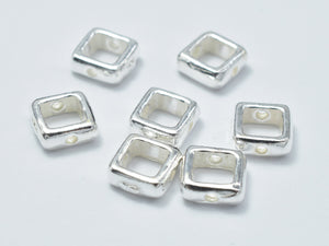 4pcs 925 Sterling Silver Square Bead Frames, 6.3mm-Metal Findings & Charms-BeadXpert