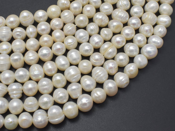 Fresh Water Pearl Beads-White, 8.5-10mm Potato Beads, 13.5 Inch-BeadXpert