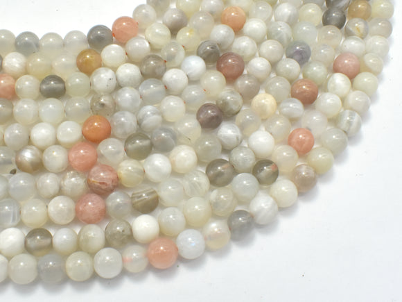 Peach / Gray / White Mixed Moonstone, 6mm Round Beads-Gems: Round & Faceted-BeadXpert