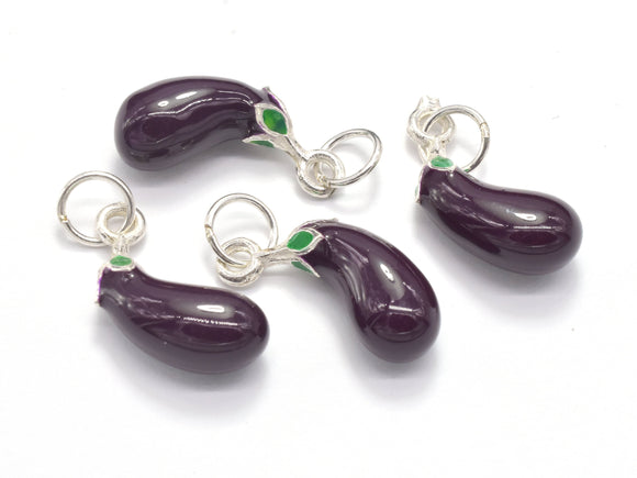 1pcs 925 Sterling Silver Charm-Enamel Eggplant Charm, Eggplant Pendant-Metal Findings & Charms-BeadXpert