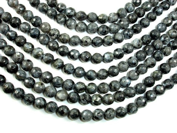 Black Labradorite, Larvikite, 8mm Faceted Round Beads, 14.5 Inch-BeadXpert