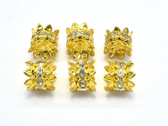 Rhinestone Spacer, 10mm, Double Bead Cap, Crown, Gold plated, 10 pieces-Metal Findings & Charms-BeadXpert