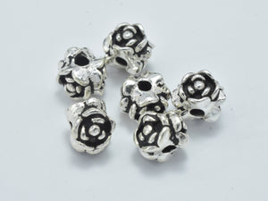 2pcs 925 Sterling Silver Beads-Antique Silver, 7mm Flower Beads-Metal Findings & Charms-BeadXpert