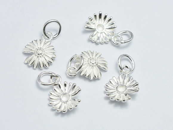 2pcs 925 Sterling Silver Charm Daisy Charm, Flower Pendant, 9mm-BeadXpert