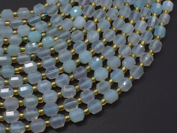 Blue Chalcedony Agate Beads, 6mm Faceted Prism Double Point Cut-Gems: Round & Faceted-BeadXpert
