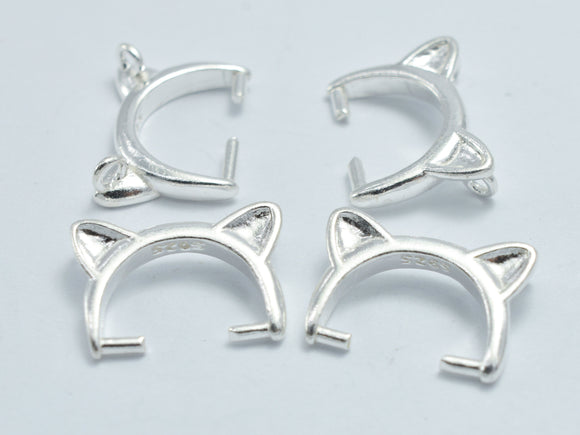 4pcs 925 Sterling Silver Pendant Setting, Kitty Pendant Setting, 12x8mm, for 8mm bead-BeadXpert