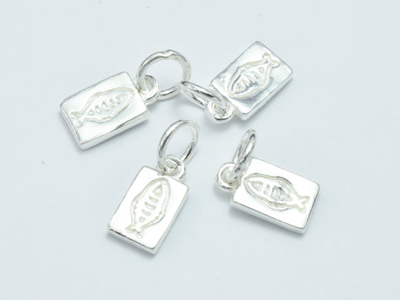 2pcs 925 Sterling Silver Charms, Fish Carving Charms, 8x5.5mm Rectangle-BeadXpert