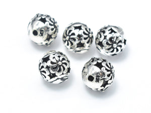2pcs 925 Sterling Silver Beads-Antique Silver, 8mm Round Beads, Spacer Beads, Hole 1mm-Metal Findings & Charms-BeadXpert