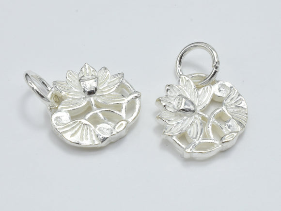 1pc 925 Sterling Silver Charm, Lotus Flower Charm, 12mm-Metal Findings & Charms-BeadXpert