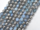 Mystic Coated Banded Agate - Blue & Silver, 8mm, Faceted-BeadXpert