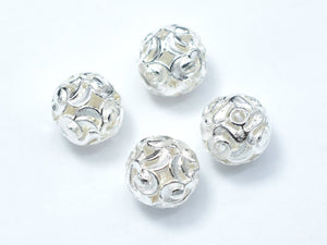 2pcs 925 Sterling Silver Beads, 9.5mm Round Beads-Metal Findings & Charms-BeadXpert