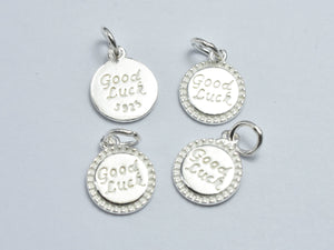 2pcs 925 Sterling Silver Coin Charm, "Good Luck" Charm, 10mm-BeadXpert