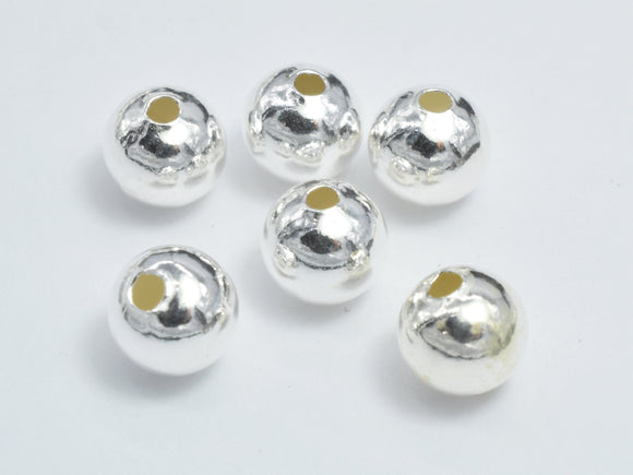 6pcs 925 Sterling Silver Beads, 6mm, Round Beads, Hole 1.5mm-BeadXpert