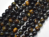 Blue / Yellow Tiger Eye, 8 mm Round Beads, 15.5 Inch-BeadXpert