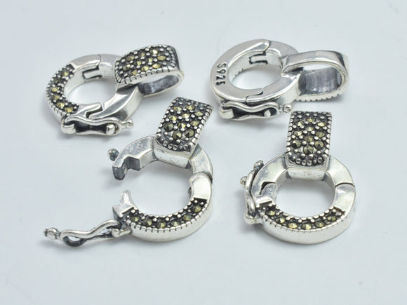 1pc 925 Sterling Silver Marcasite Clasp, 10.5mm Round, Loop Hole 4x3mm-BeadXpert