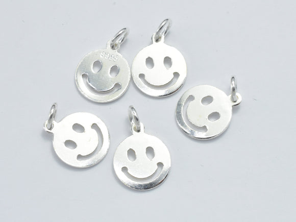 4pcs 925 Sterling Silver Charm, Smiling Face Charms, Smiley Charms, 8mm Coin-Metal Findings & Charms-BeadXpert