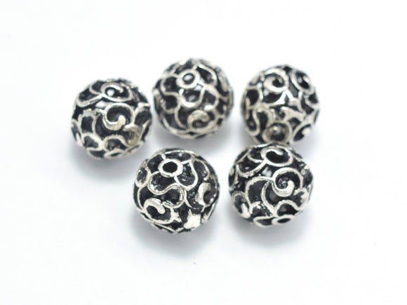 4pcs 925 Sterling Silver Beads-Antique Silver, 7.8mm Round Beads, Spacer Beads,Hole 1mm-Metal Findings & Charms-BeadXpert