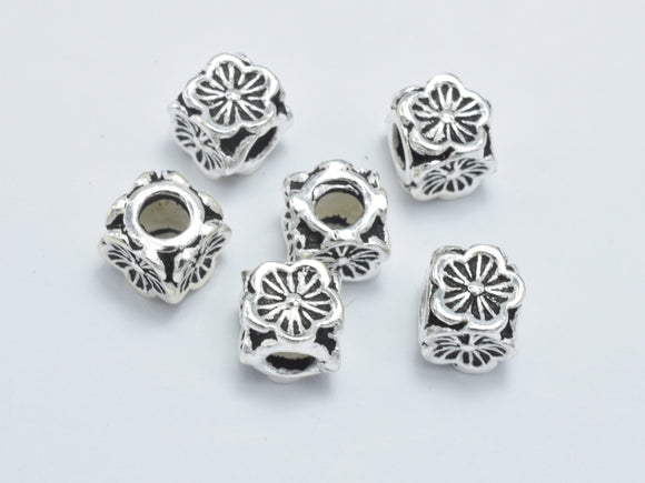 2pcs 925 Sterling Silver Beads-Antique Silver, 5.8x5.8mm Cube Beads, Flower Beads-Metal Findings & Charms-BeadXpert