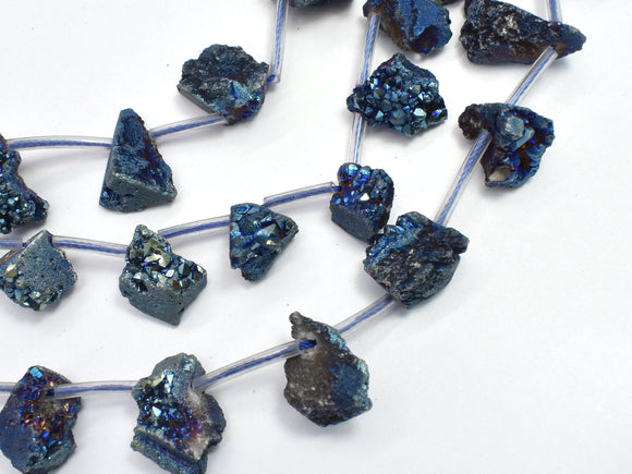 Raw Druzy Quartz Geode - Coated Blue, Approx. 12x15mm Nugget-BeadXpert